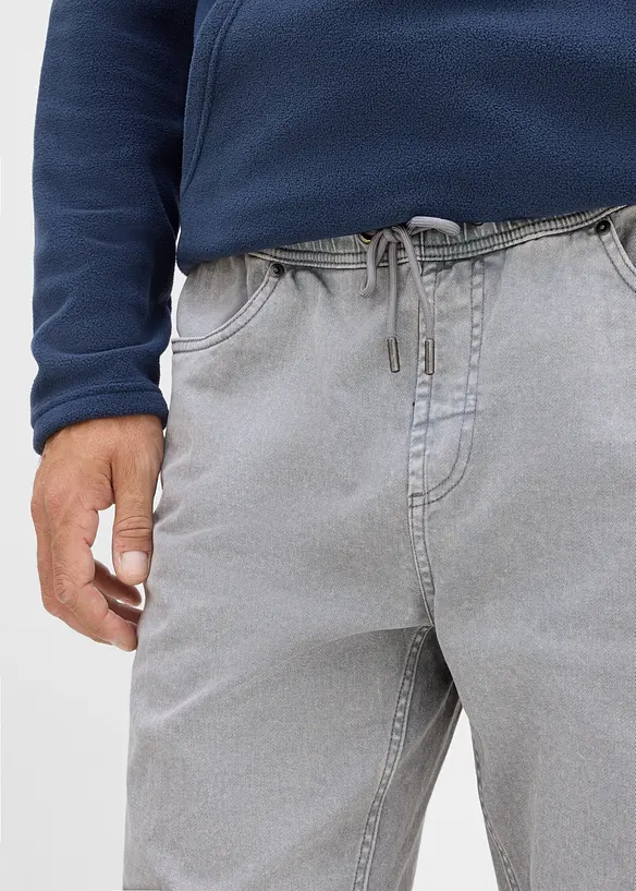 Relaxed-Fit Schlupfhose aus reinem Baumwoll-Twill, Tapered, bonprix