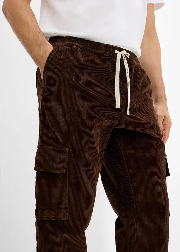 Pantalon cargo en velours c&ocirc;tel&eacute; extensible &agrave; taille confortable, bonprix