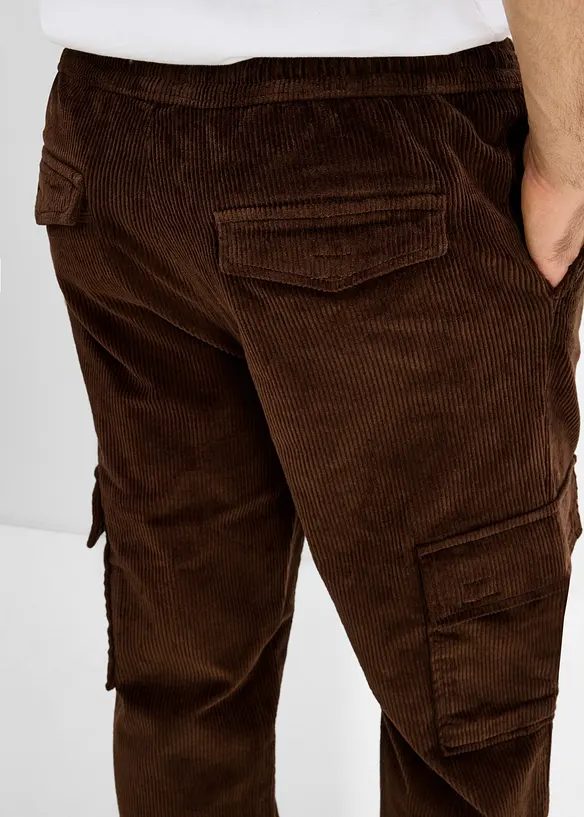 Pantalon cargo en velours c&ocirc;tel&eacute; extensible &agrave; taille confortable, bonprix