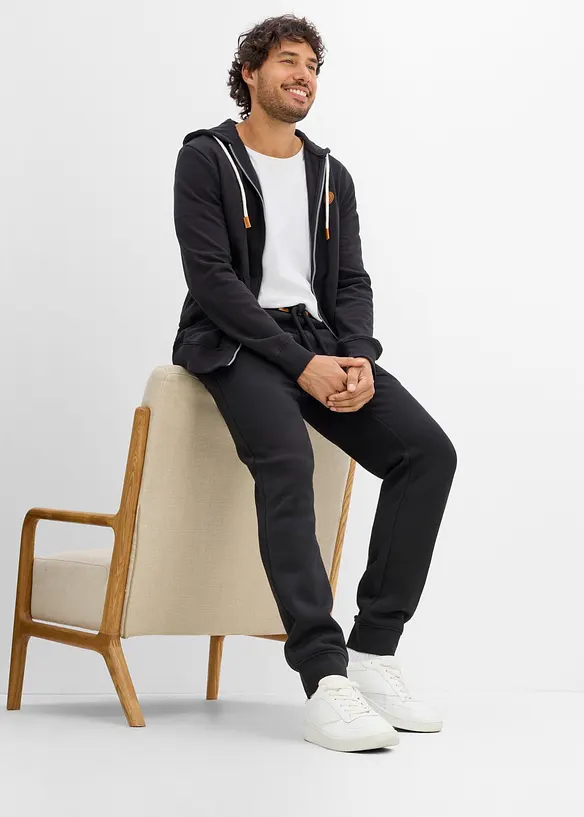 Jogginghose aus schwerer Qualit&auml;t mit PU-Details, bonprix