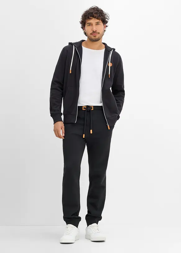 Jogginghose aus schwerer Qualit&auml;t mit PU-Details, bonprix