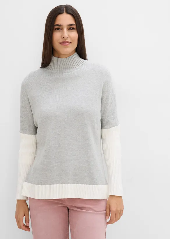 Loose-Fit Pullover mit seitlichem Schlitz aus Baumwoll-Mix, bonprix