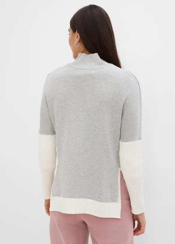 Loose-Fit Pullover mit seitlichem Schlitz aus Baumwoll-Mix, bonprix