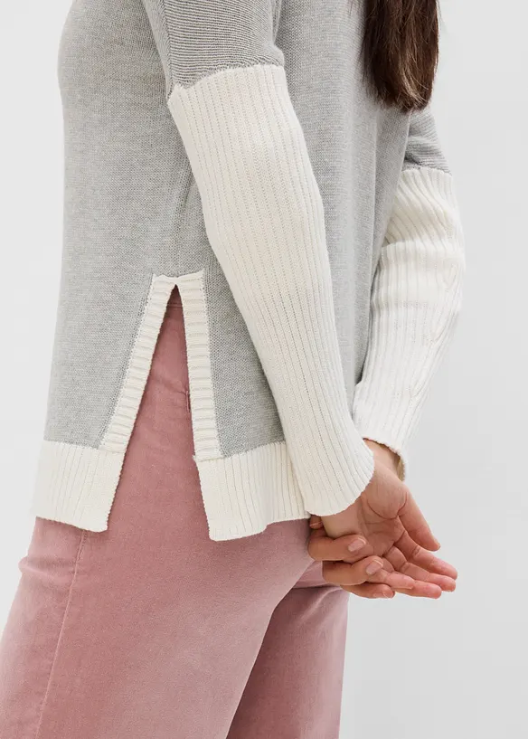 Loose-Fit Pullover mit seitlichem Schlitz aus Baumwoll-Mix, bonprix