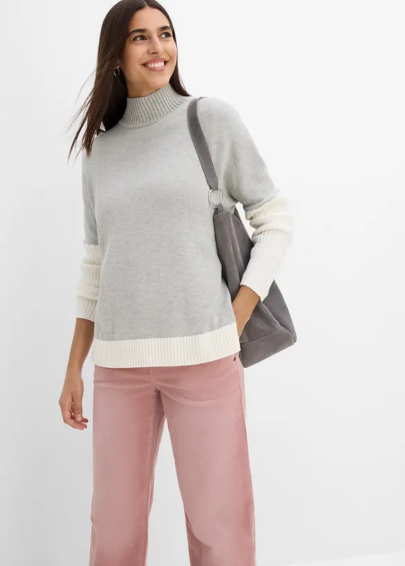 Loose-Fit Pullover mit seitlichem Schlitz aus Baumwoll-Mix, bonprix
