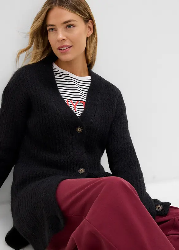 Grobstrickjacke aus weichem Wollmix, bonprix