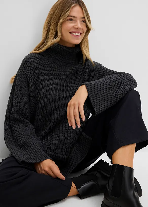 Pull oversize &agrave; col roul&eacute;, bonprix