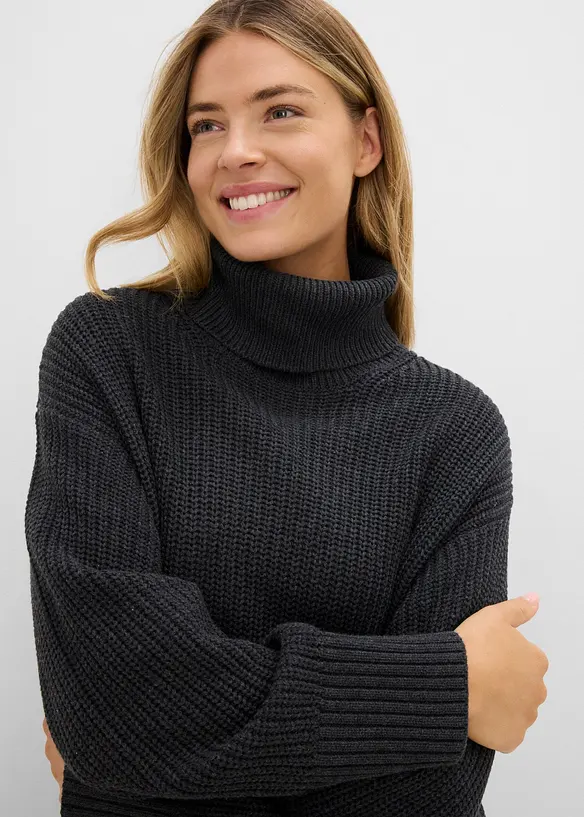 Pull oversize &agrave; col roul&eacute;, bonprix