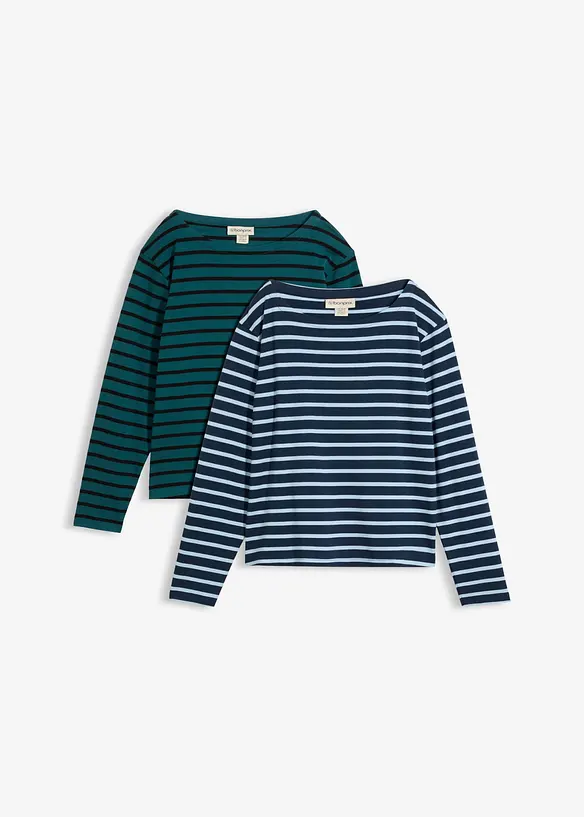 Langarmshirt aus reiner Bio-Baumwolle, (2er Pack), bonprix