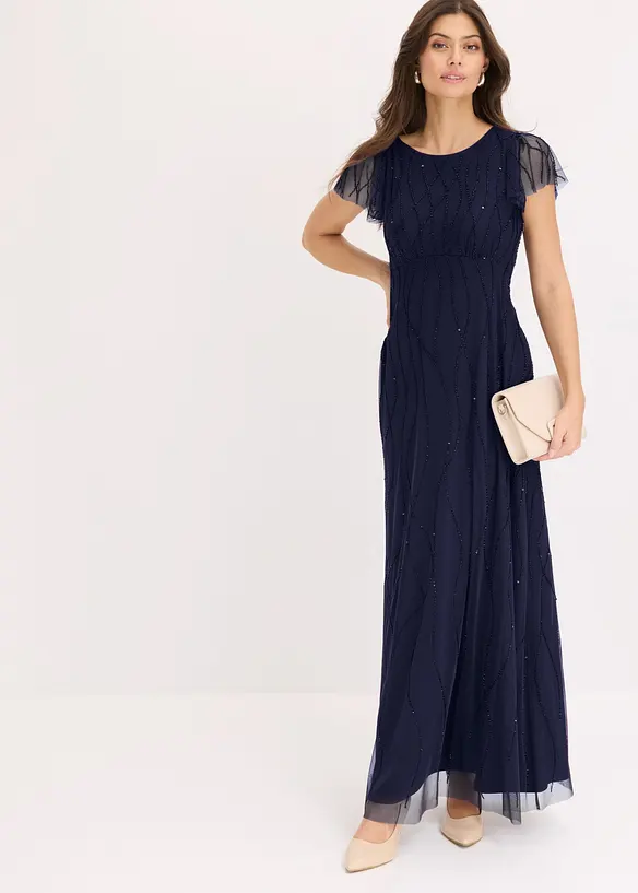 Maxikleid aus zartem T&uuml;ll mit Perlenstickerei, bonprix
