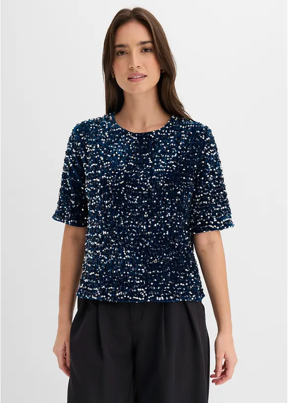 Pailletten-Shirt aus softem Samt, bonprix