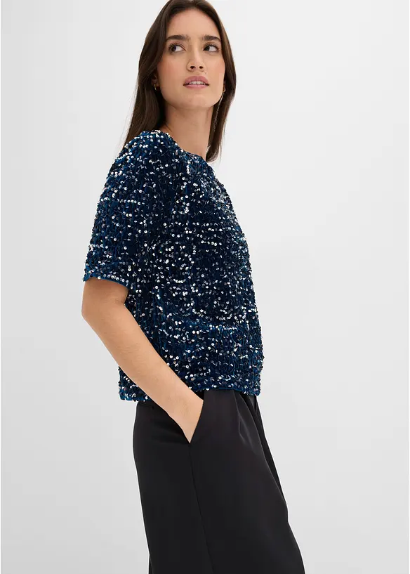 Pailletten-Shirt aus softem Samt, bonprix