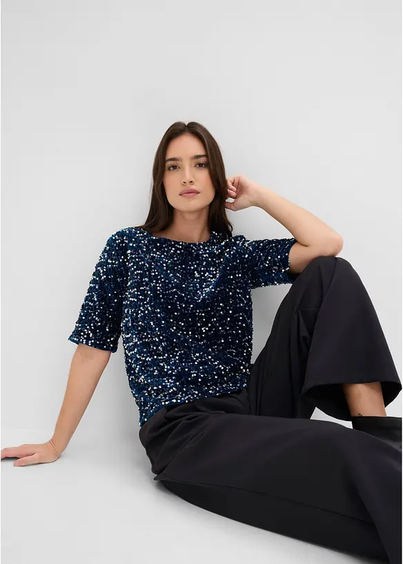 Pailletten-Shirt aus softem Samt, bonprix