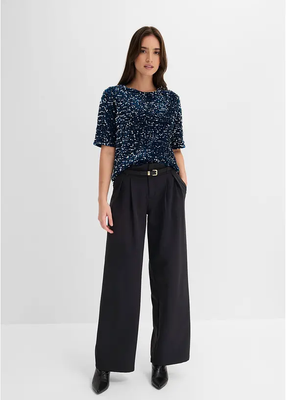 Pailletten-Shirt aus softem Samt, bonprix