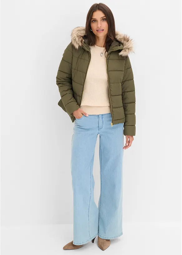 Steppjacke mit Fellimitatkragen, bonprix