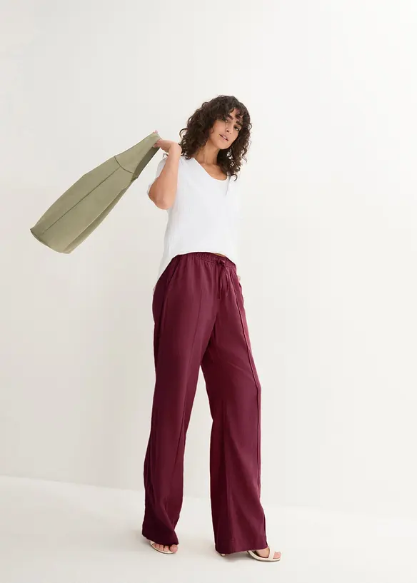 Pantalon palazzo l&eacute;ger en lin et viscose, bonprix