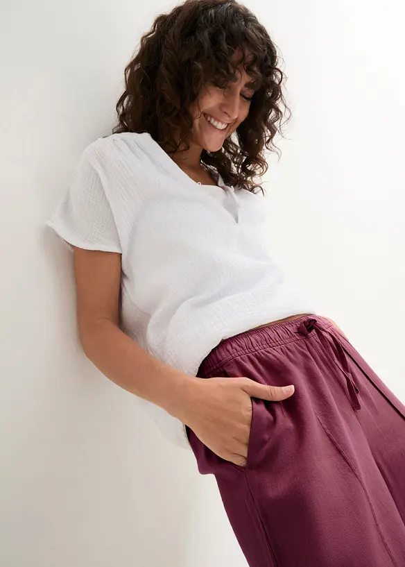 Pantalon palazzo l&eacute;ger en lin et viscose, bonprix