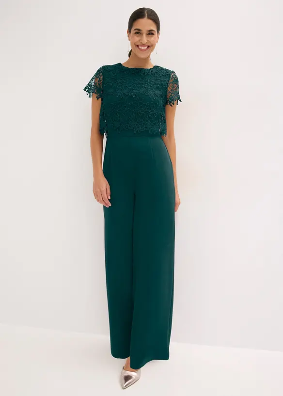 Jumpsuit aus softem Scuba mit Spitze, bonprix