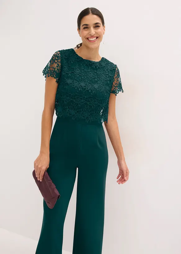 Jumpsuit aus softem Scuba mit Spitze, bonprix