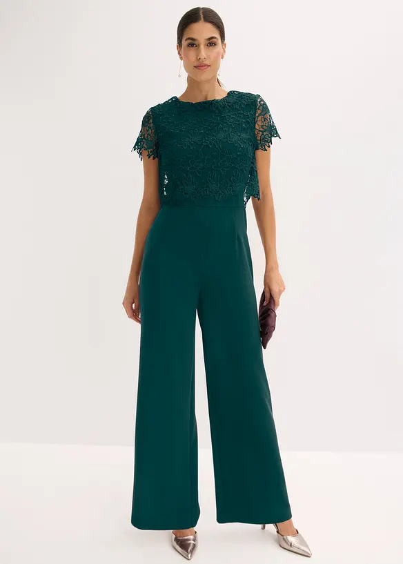 Jumpsuit aus softem Scuba mit Spitze, bonprix