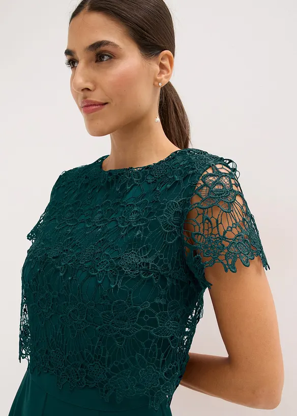 Jumpsuit aus softem Scuba mit Spitze, bonprix