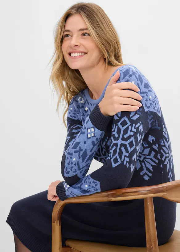 Robe en maille &agrave; motif norv&eacute;gien en coton m&eacute;lang&eacute;, bonprix