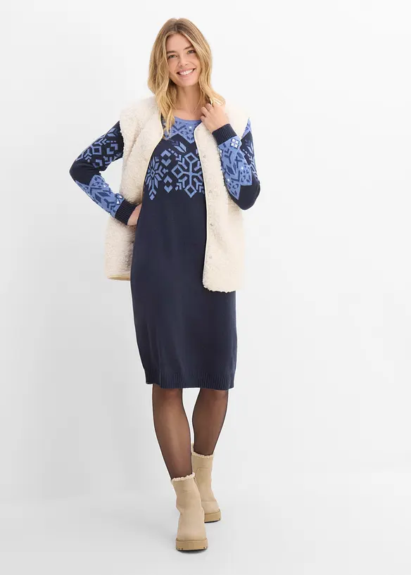 Robe en maille &agrave; motif norv&eacute;gien en coton m&eacute;lang&eacute;, bonprix