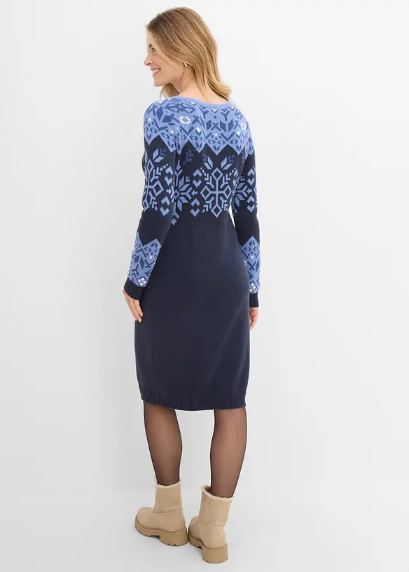 Robe en maille &agrave; motif norv&eacute;gien en coton m&eacute;lang&eacute;, bonprix