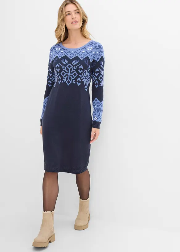 Robe en maille &agrave; motif norv&eacute;gien en coton m&eacute;lang&eacute;, bonprix