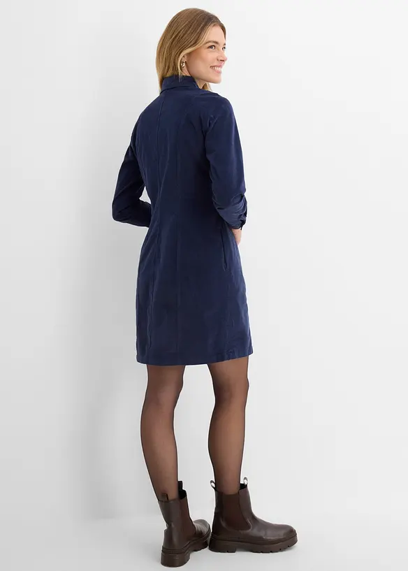 Robe chemise en velours de coton c&ocirc;tel&eacute; extensible, bonprix