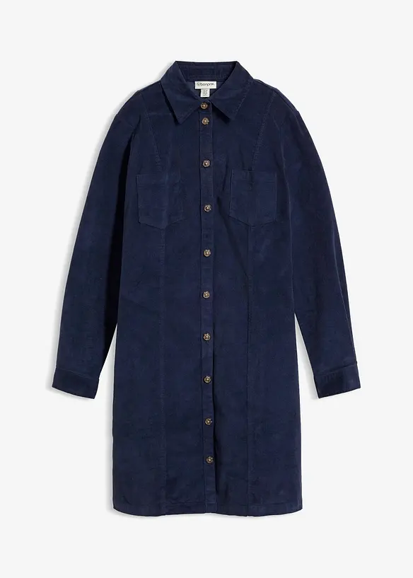 Robe chemise en velours de coton c&ocirc;tel&eacute; extensible, bonprix