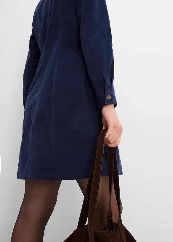 Robe chemise en velours de coton c&ocirc;tel&eacute; extensible, bonprix