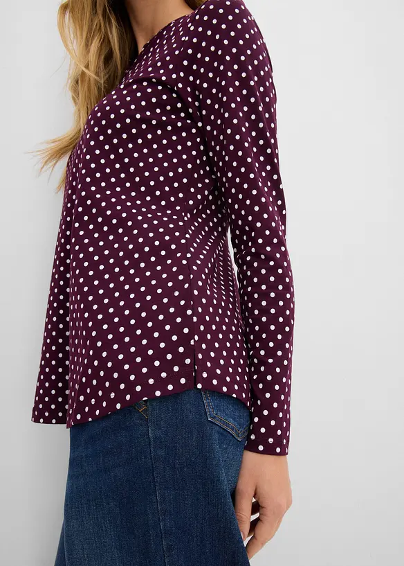 Gepunktetes Baumwoll-Langarmshirt mit Seitenschlitzen, bonprix
