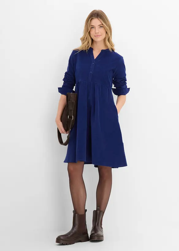 Robe en velours de coton c&ocirc;tel&eacute; extensible, bonprix