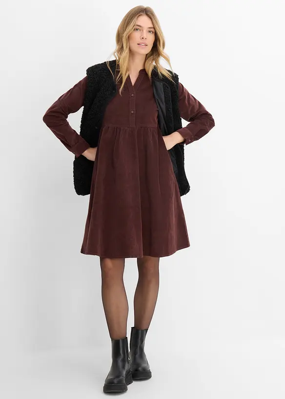 Robe en velours de coton c&ocirc;tel&eacute; extensible, bonprix