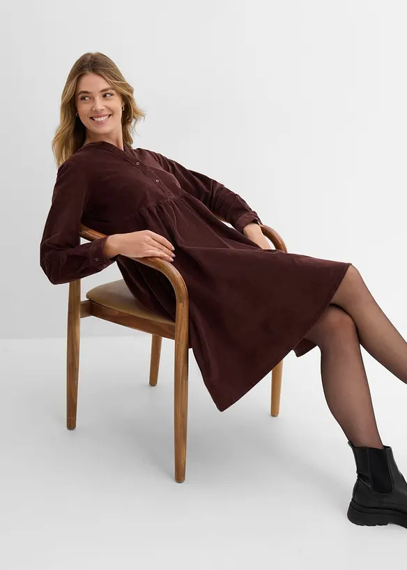 Robe en velours de coton c&ocirc;tel&eacute; extensible, bonprix