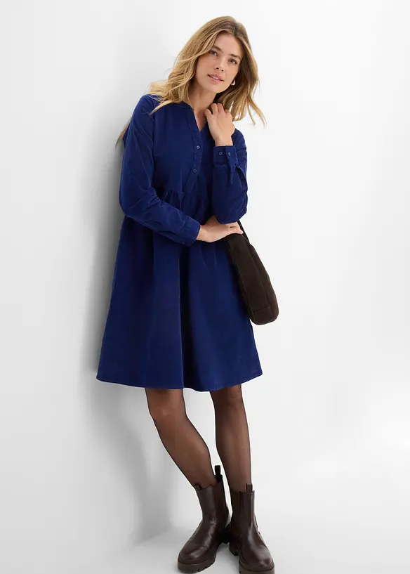 Robe en velours de coton c&ocirc;tel&eacute; extensible, bonprix