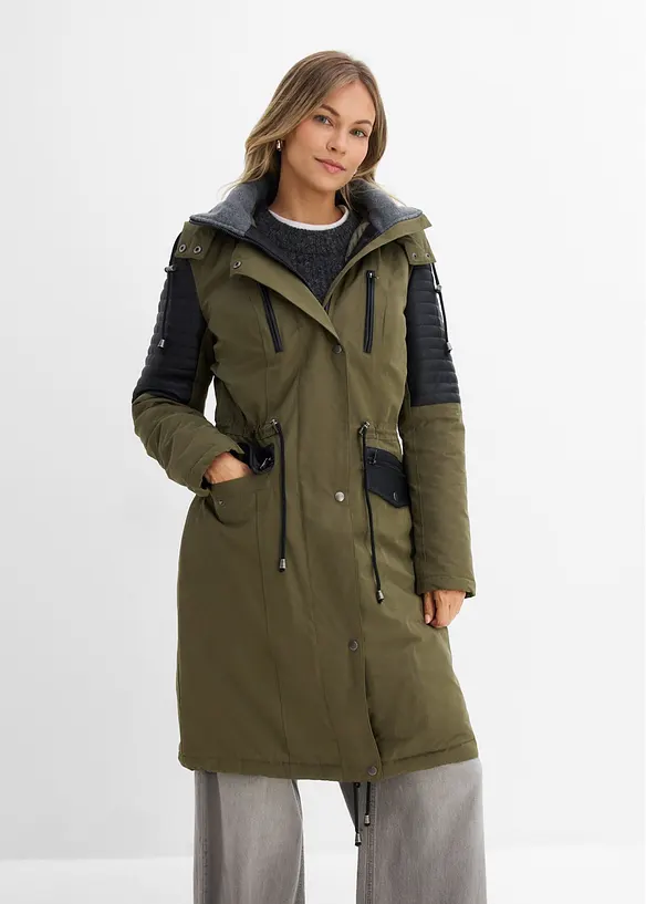 Parka longue &agrave; empi&egrave;cement contrastant, bonprix