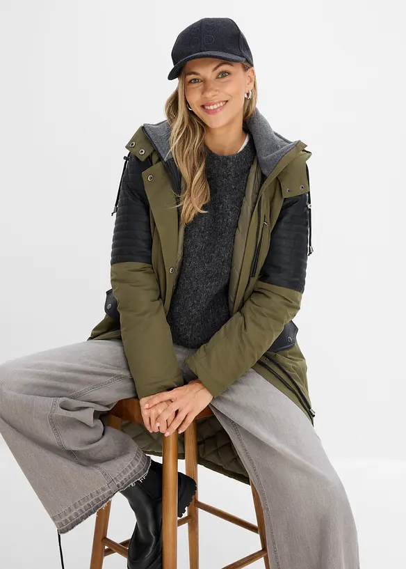 Parka longue &agrave; empi&egrave;cement contrastant, bonprix