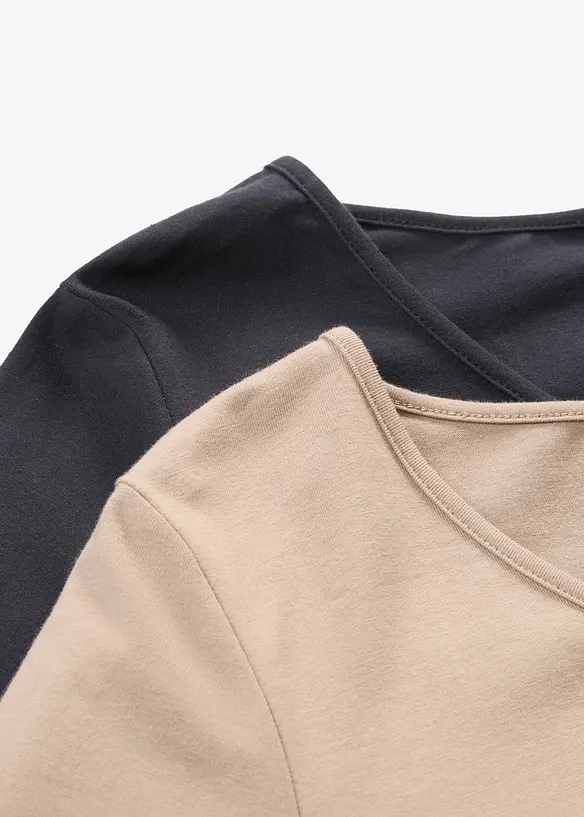 Lot de 2 T-shirts manches longues pr&egrave;s du corps, bonprix