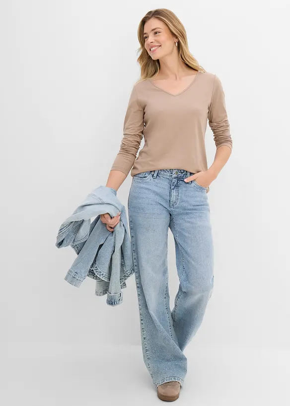 Lot de 2 T-shirts manches longues pr&egrave;s du corps, bonprix