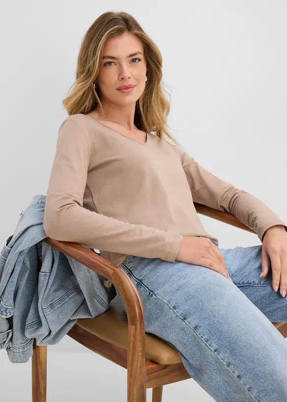 Lot de 2 T-shirts manches longues pr&egrave;s du corps, bonprix