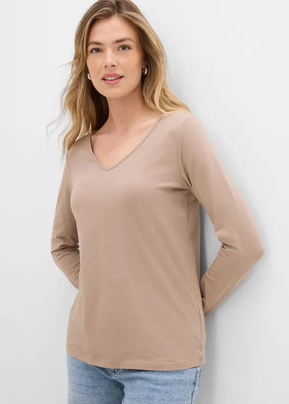 Lot de 2 T-shirts manches longues pr&egrave;s du corps, bonprix