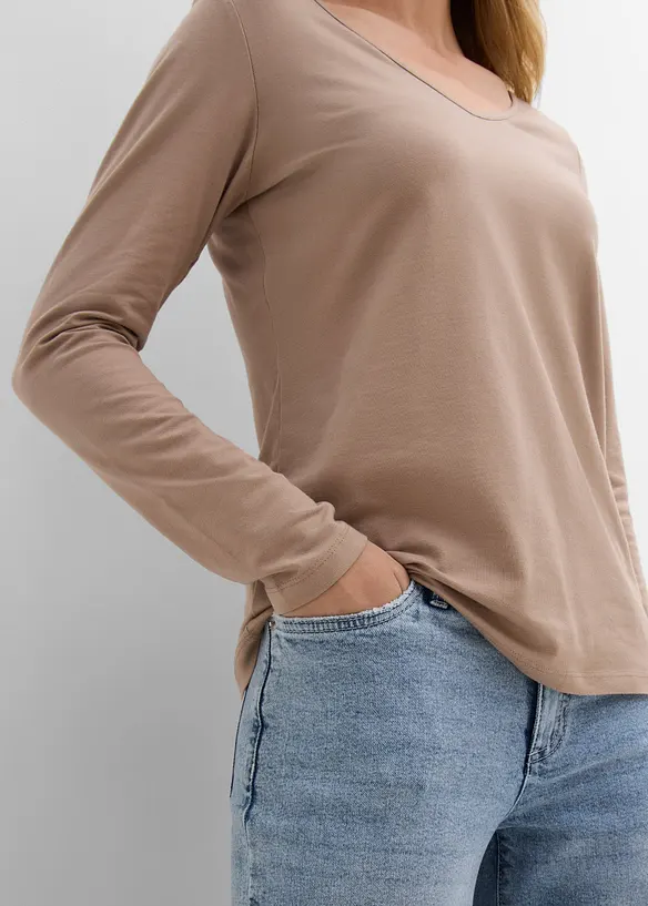 Lot de 2 T-shirts manches longues pr&egrave;s du corps, bonprix