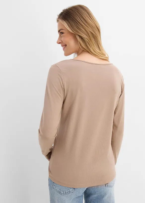 Lot de 2 T-shirts manches longues pr&egrave;s du corps, bonprix