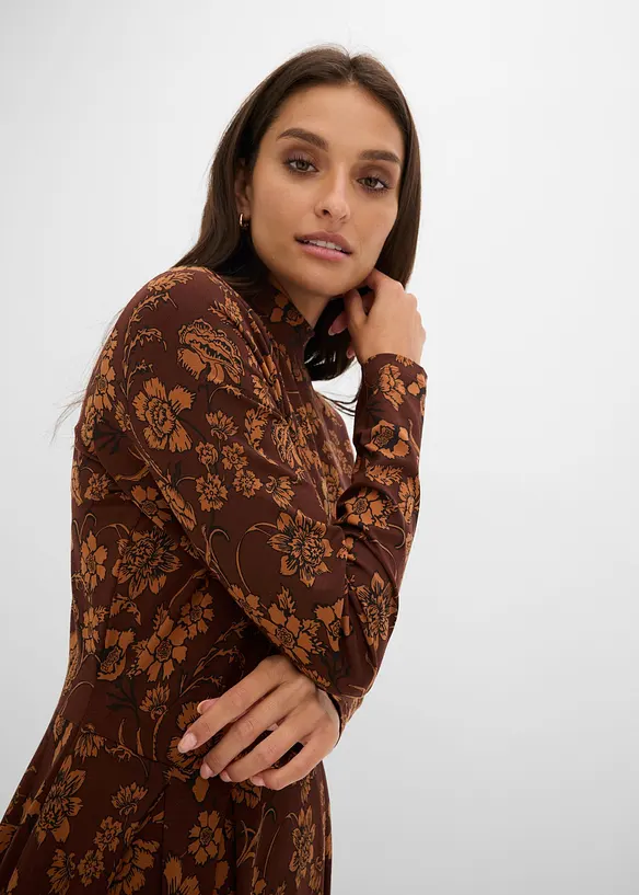 Robe en jersey avec imprim&eacute;, manches longues, bonprix