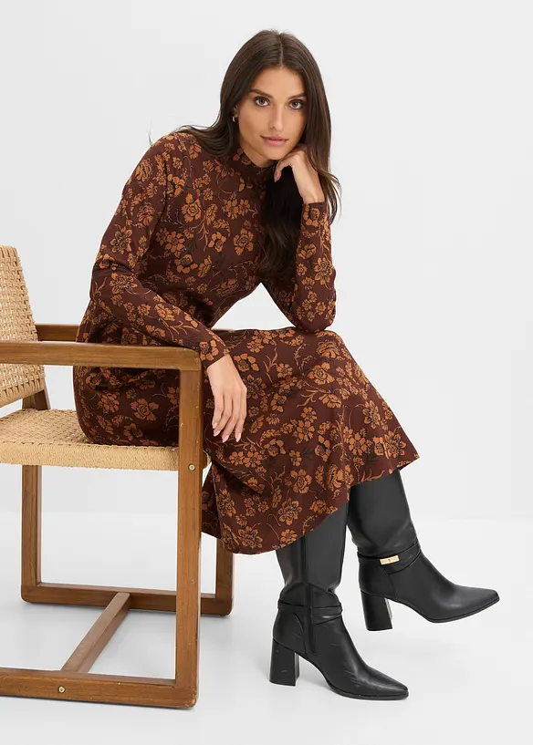 Robe en jersey avec imprim&eacute;, manches longues, bonprix