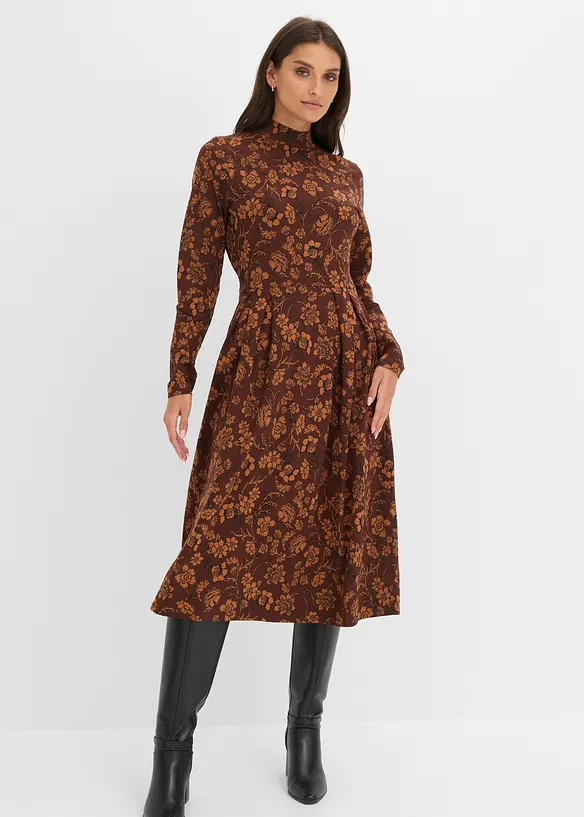 Robe en jersey avec imprim&eacute;, manches longues, bonprix