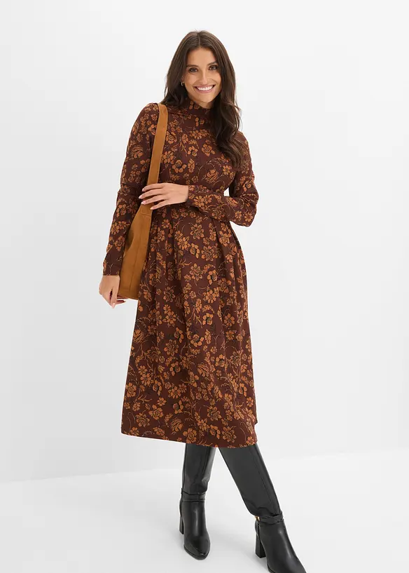 Robe en jersey avec imprim&eacute;, manches longues, bonprix