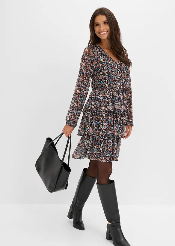 Robe courte en mesh avec col en V, bonprix